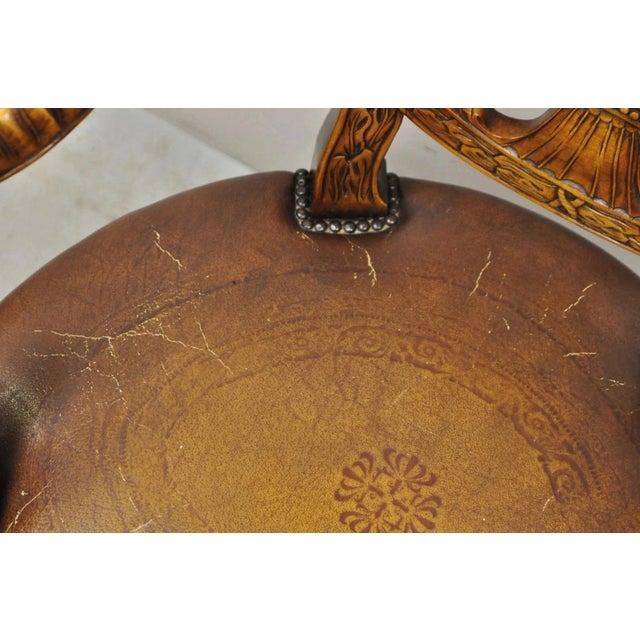 Brown Late 20th Century Theodore Alexander Neoclassical Regency Style Carved Mahogany Leather Arm Chair For Sale - Image 8 of 12