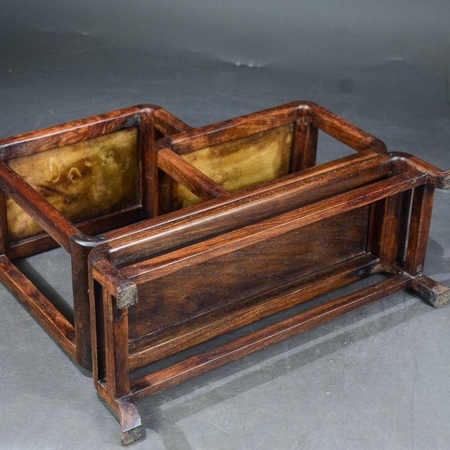 Huanghuali Wood Display Stand With Marble Inset For Sale - Image 4 of 9