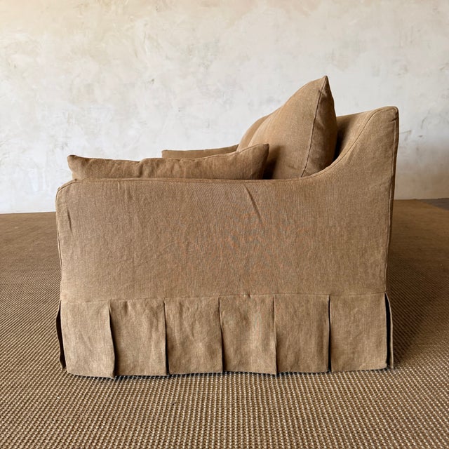 Parisian Sofa Slip Covered in Belgian Spice Linen For Sale - Image 12 of 16