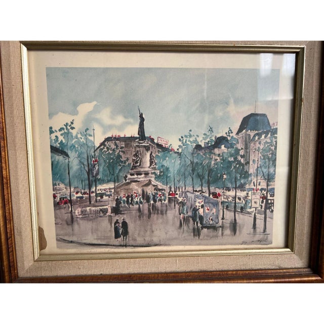 1960s 1960s Vintage Framed Watercolors of Paris Street Scenes, Set of 2 For Sale - Image 5 of 11