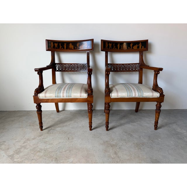 Neoclassical Vintage Neoclassical George Jacob-Style Carved Wood Armchairs – A Pair For Sale - Image 3 of 16