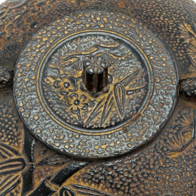 Vintage Japanese Cast Iron Teapot Three Winter Friends Motif For Sale - Image 13 of 13