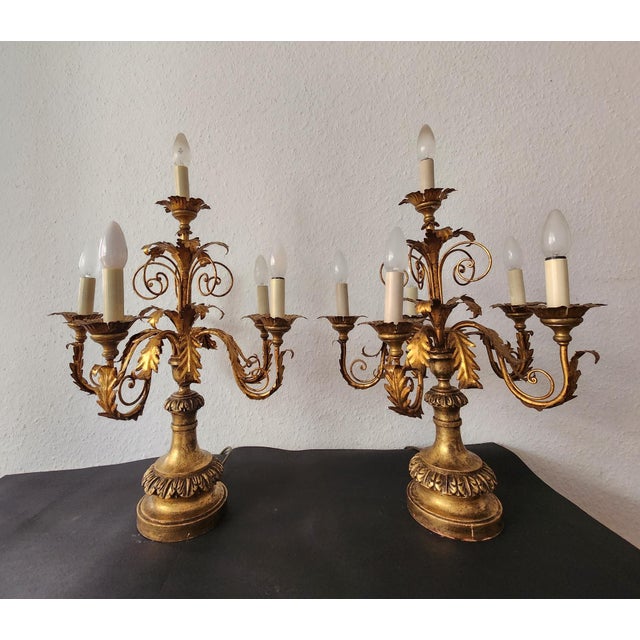 Ornamental & Decorative Materials Vintage Hollywood Regency Louis XV 6-Light Florentine Floor Lamp, Italy, 1920s, Set of 2 For Sale - Image 7 of 18