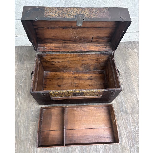 Wood Antique 19th Century Victorian Flat Top Travel Trunk For Sale - Image 7 of 12