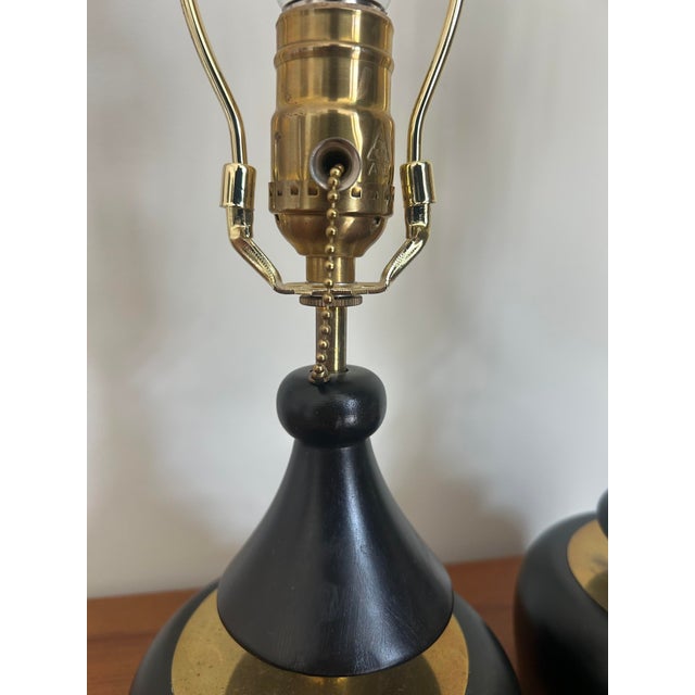 1980s 1980s Ebony and Brass Table Lamps - a Pair For Sale - Image 5 of 6