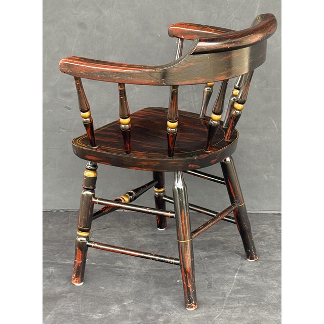 Early 20th Century American Ebonized Captain's Chair With Federal Style Fruitful Bounty Basket For Sale - Image 5 of 16