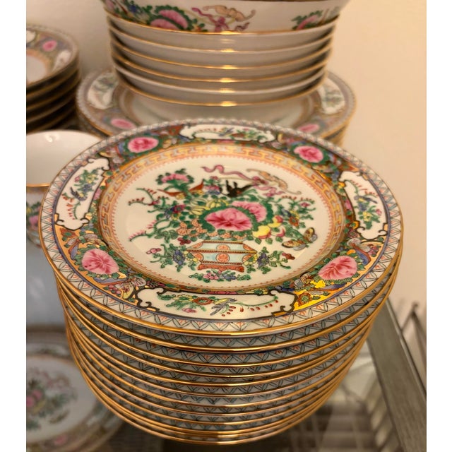 1950s Vintage Canton Famille Rose 96pc Hand Painted China Set Flawless Condition* Complete Place Settings for 12 For Sale - Image 5 of 12