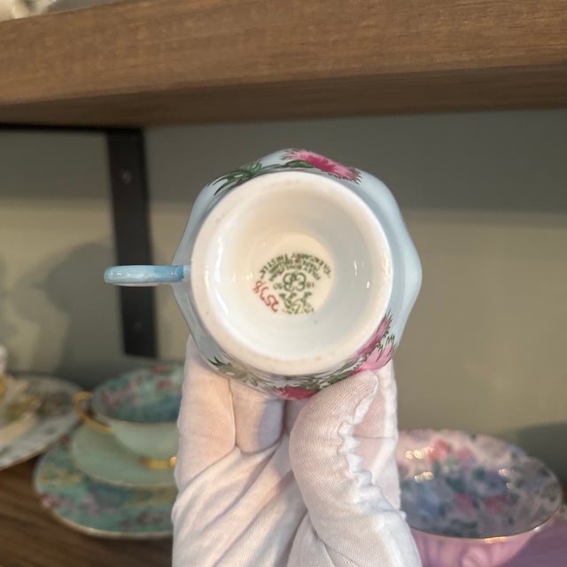 Foley China 1950s e.b. Foley (Foley China) Fine Bone China Teacup Trio - “Glengarry Thistle” For Sale - Image 4 of 5