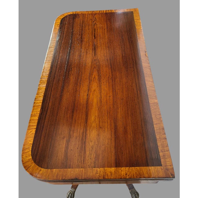 Antique 19th Century Regency Period Rosewood Satinwood Bended Inlay Console Games Table For Sale - Image 4 of 12