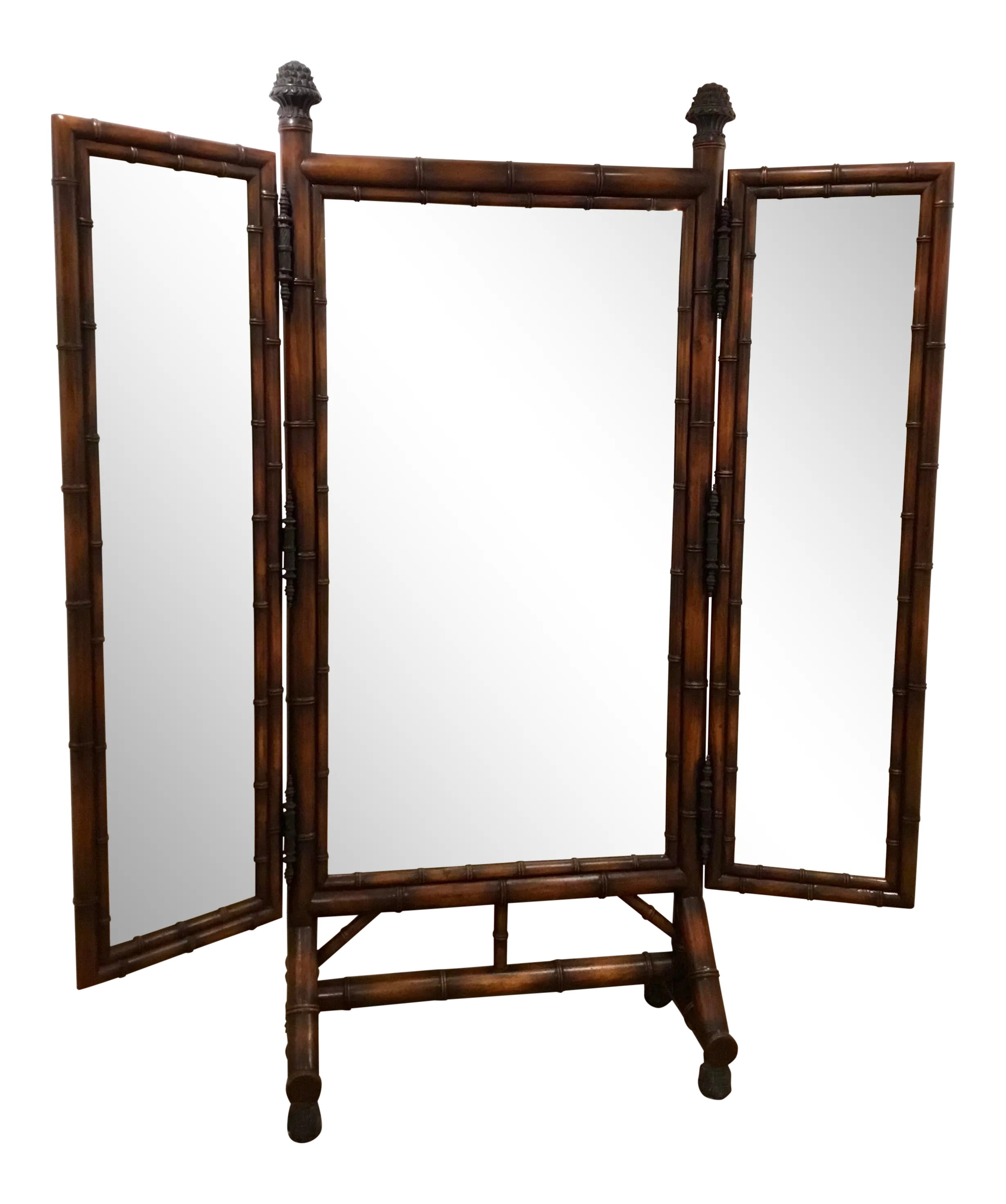 Vintage Theodore Alexander Asian Mahogany Standing Trifold Cheval