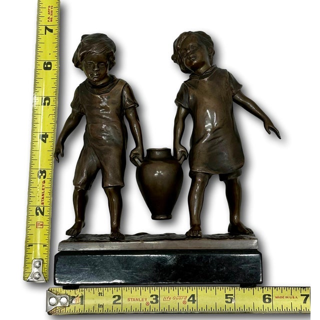 Very Cute Antique French Bronze Children With Amphora Figure by Noted Italian Sculptor Paolo Ferrari - Circa Early 1900ss For Sale - Image 12 of 12