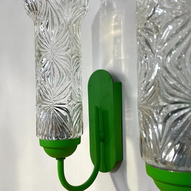 Mid-Century German Green and Clear Glass Wall Sconce Lights, 1960s, Set of 2 For Sale - Image 9 of 17