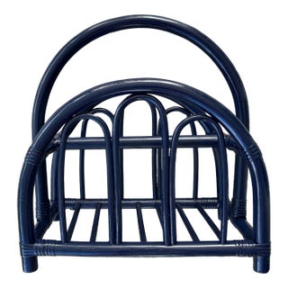 Vintage 1970s Navy Blue Bent Bamboo Magazine Rack For Sale