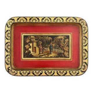 English Regency Papier Mâché Chinoiserie Tray With Garden Scene For Sale