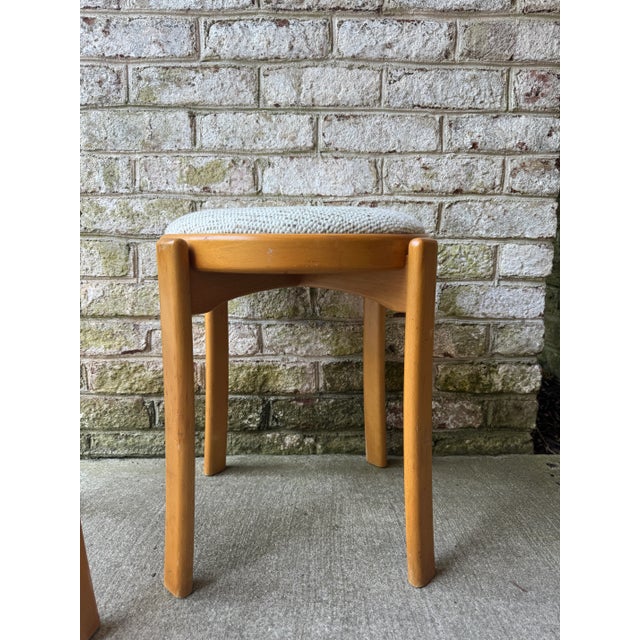 Wood Pair of Mid 20th Century Danish Blonde Wood Stools With Upholstered Tops For Sale - Image 7 of 14