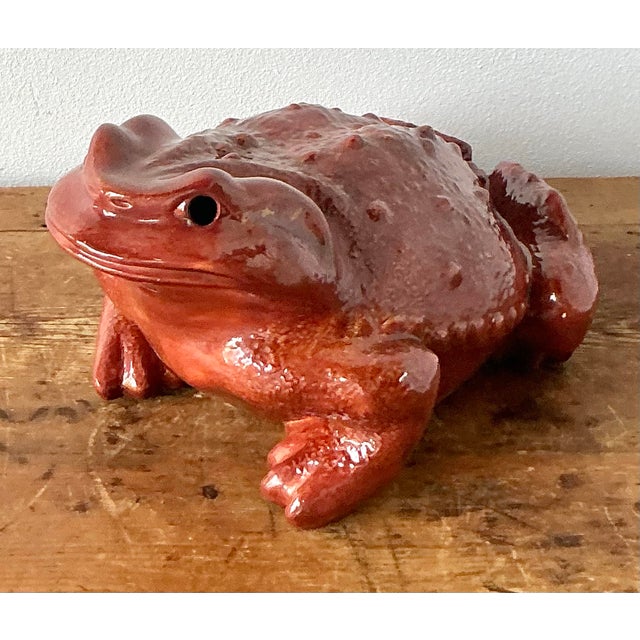 Vintage Boho Monumental Glazed Ceramic Frog For Sale - Image 11 of 12