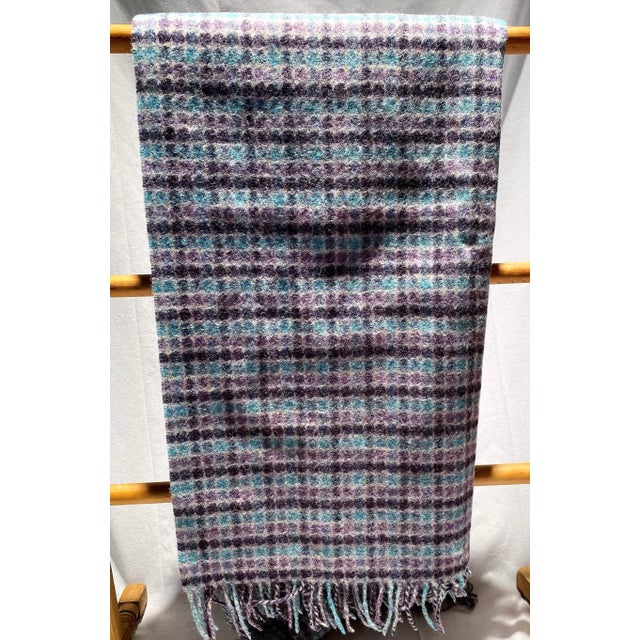 English Merino Wool Throw With a Plaid Pattern Comprised of Polka Dots of Various Shades of Blues & Purples - Made in England For Sale - Image 3 of 9