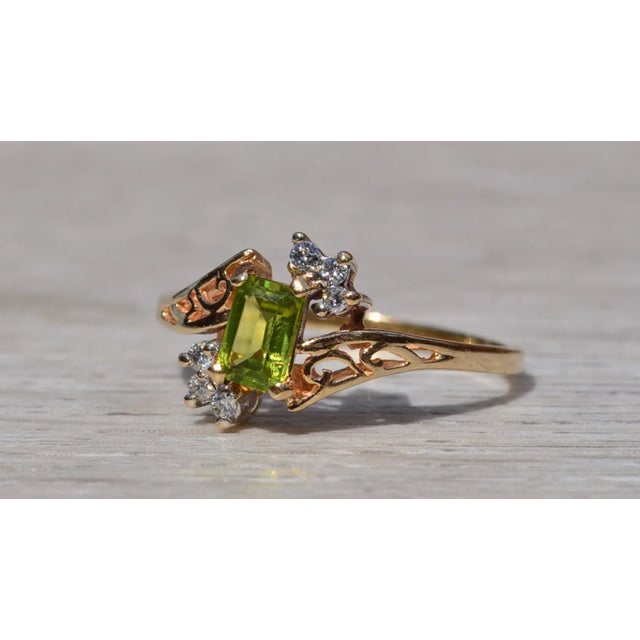 The Lovett: Ladies Yellow Gold Peridot and Diamond Bypass Ring For Sale - Image 4 of 10