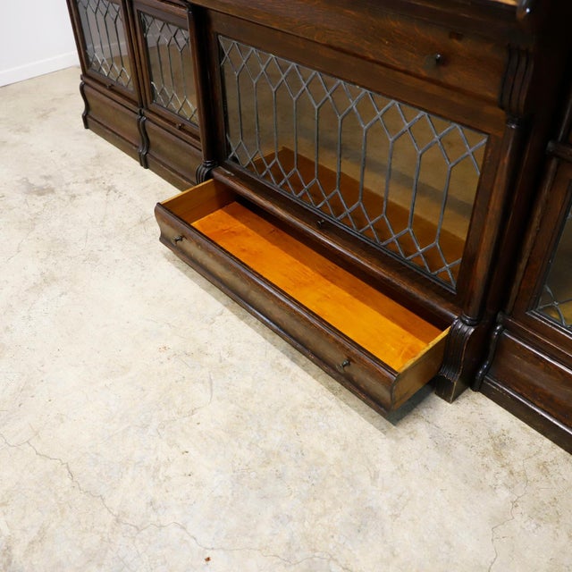 Early 20th Century Rare Macey Sectional Bookcase made in Tiger Oak w/ Leaded Glass Doors. For Sale - Image 9 of 18
