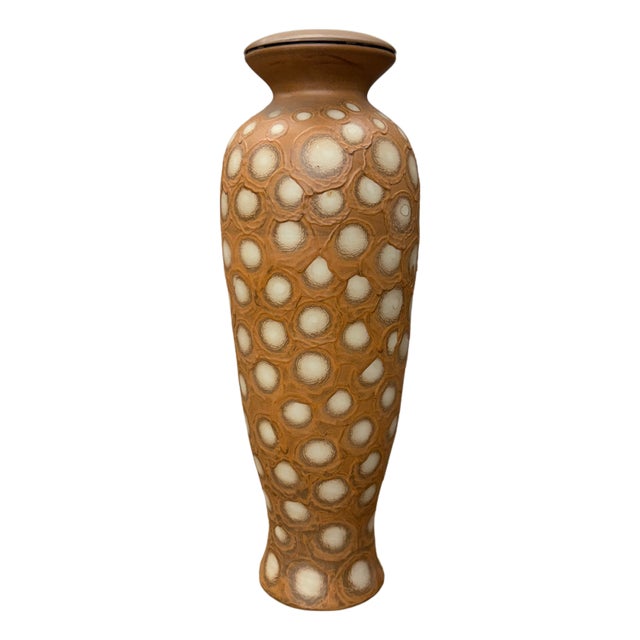 Sand Orange Textured Ceramic Lamp Base with White Polka Dots For Sale