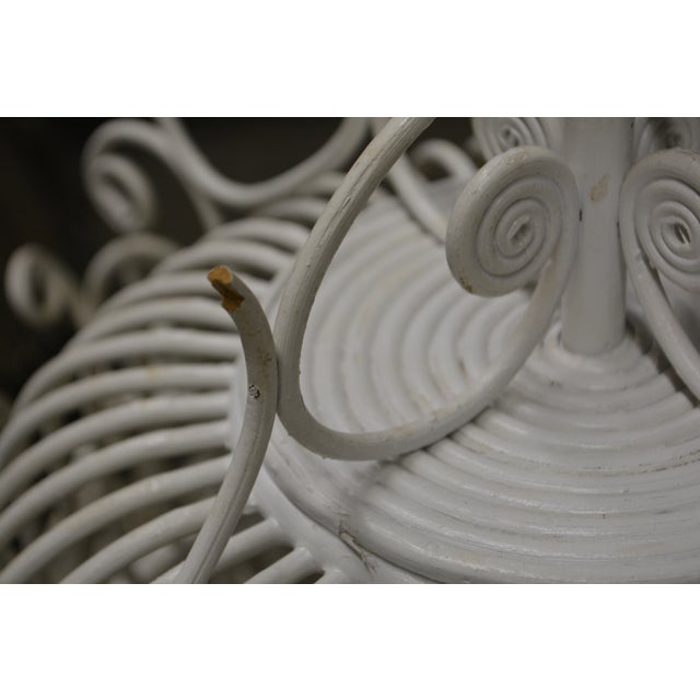 Vintage Tall White Fern Head Round Wicker Hanging Bird Cage W/ Single Door For Sale - Image 9 of 17