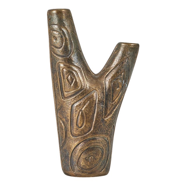 Mid-Century Modern Brass-Patinated Zinc Zoca Vase by Sonja Katzin, 1950s For Sale