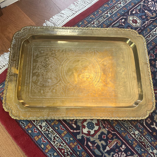 Mid Century Chinese Large Brass Tray. This tray is beautiful and heavy and large and very useful. This tray would gorgeous...