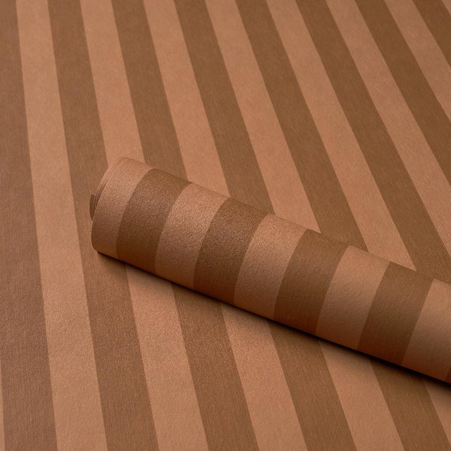 Transitional Schumacher Edwin Stripe Medium Wallcovering In Terracotta For Sale - Image 3 of 5