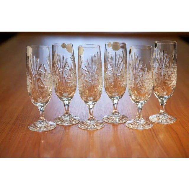 Set of 6 champagne or prosecco glasses made of high-quality crystal glass. The Grinder pattern is cherished in Poland with...