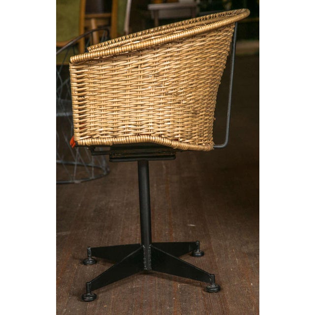 Metal 1960s Iron & Rattan Swivel Chairs - A Pair For Sale - Image 7 of 9