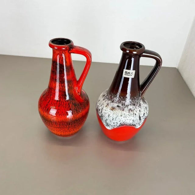 German Multi-Color Fat Lava Op Art Pottery Vase from BAY Ceramics, 1970s, Set of 2 For Sale - Image 4 of 18