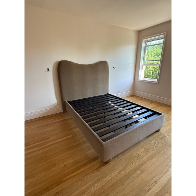 Rare opportunity! Gorgeous, brand new Lemieux Et Cie Danielle bed frame in a custom sepia brown velvet. With its softly...