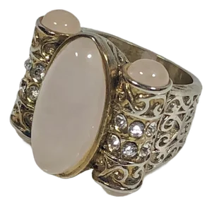 Vintage Rose Quartz and Crystal Tribal Cocktail Ring, Size 8.5
