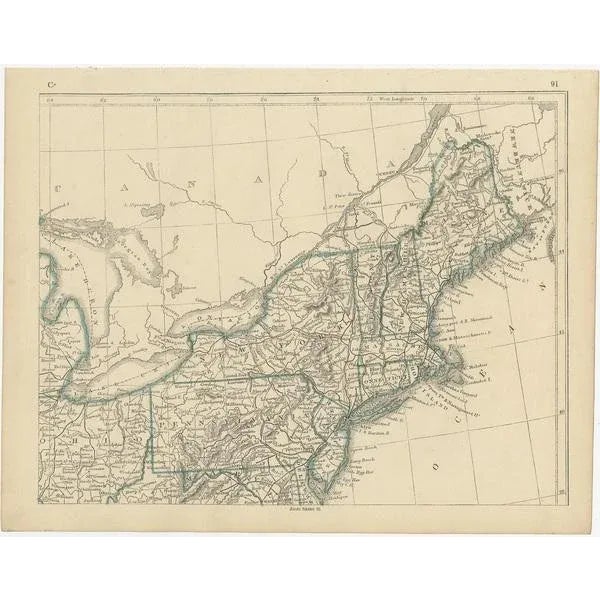 Antique Map of the United States by Lowry, 1852, Set of 4 For Sale - Image 3 of 6
