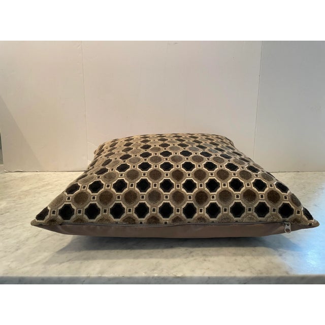 Contemporary Pillow in Brown and Taupe Geometric Design Fabric For Sale - Image 4 of 7