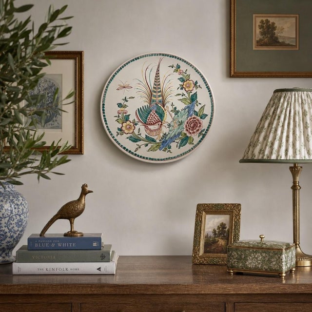 Mid 20th Century Vintage 13” Ânfora Portugal, Beautifully Hand‑Painted Faience Plate — Bird & Floral, Wall‑Hanging, Palm Beach Regency Decor - See Pics! For Sale - Image 5 of 8