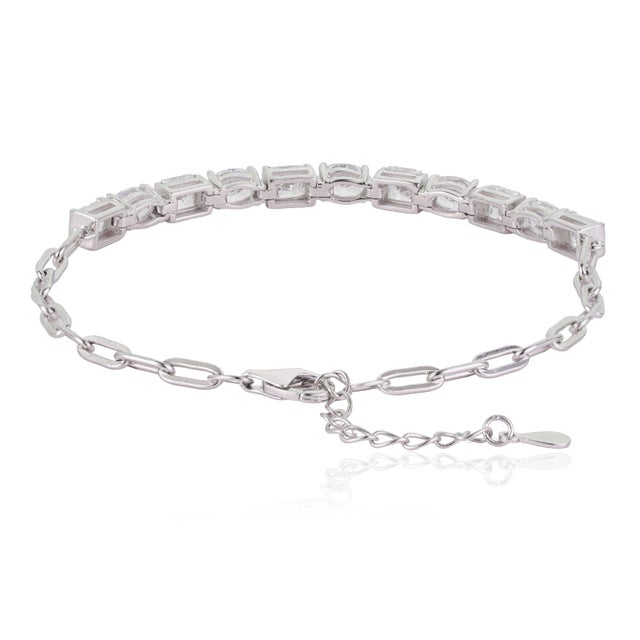 Not Yet Made - Made To Order Carat&Her Moderne Adjustable White Cz Multi Stone Link Chain Bracelet - Gift for Her For Sale - Image 5 of 12