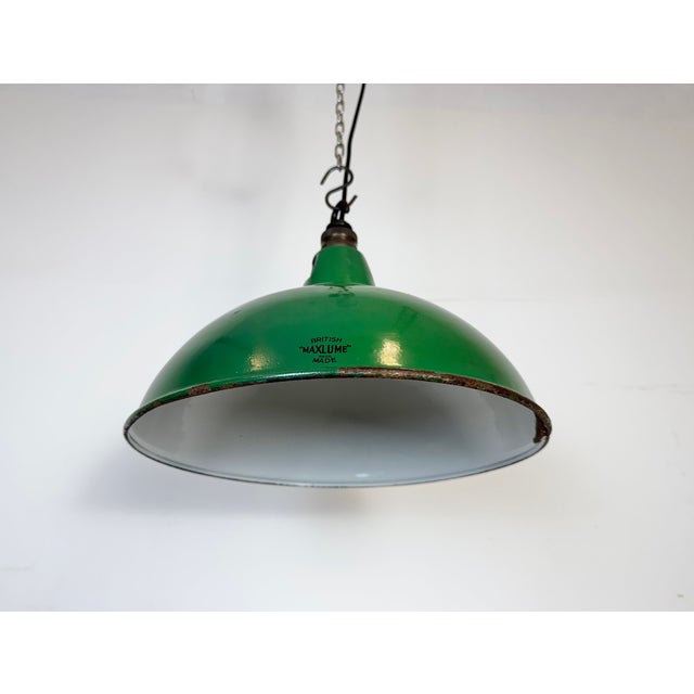 Green Industrial British Green Enamel Factory Pendant Lamp from Maxlume, 1960s For Sale - Image 8 of 18