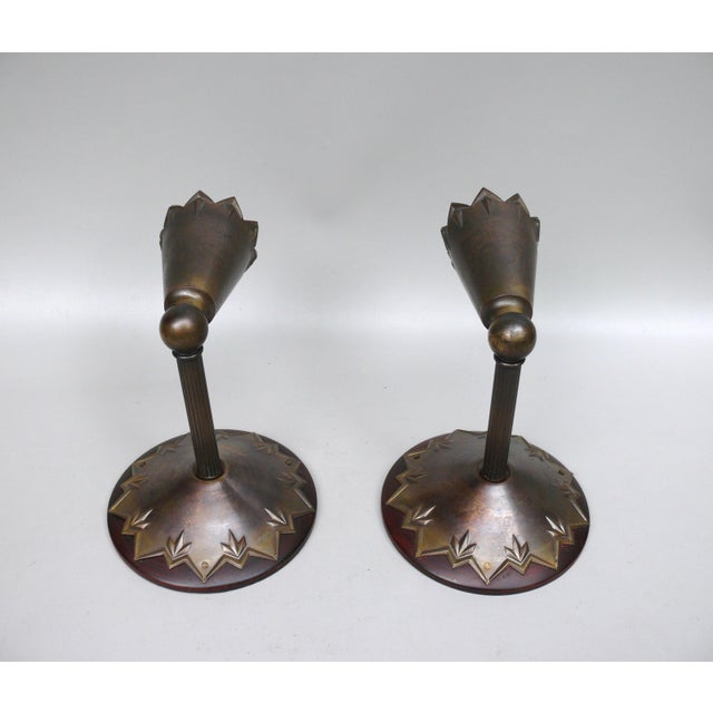 Brown Art Nouveau Brass Wall Lights in the style of Dagobert Peche, Austria, 1890s, Set of 2 For Sale - Image 8 of 18