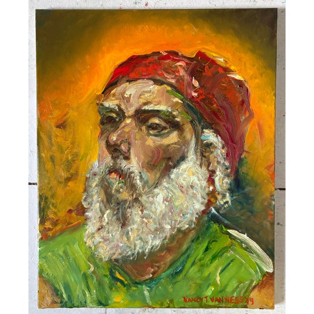 Orange Portrait of a Man, Contemporary Expressionist Oil Painting, by Van Ness For Sale - Image 8 of 11