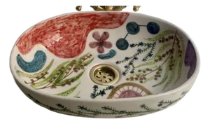 Flower Oval Ceramic Hand-Painted Floral Vessel Basin Sink