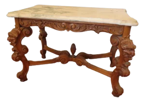 Gorgeous George III Marble Top Coffee Table With Warrior Face Wood Carved Base