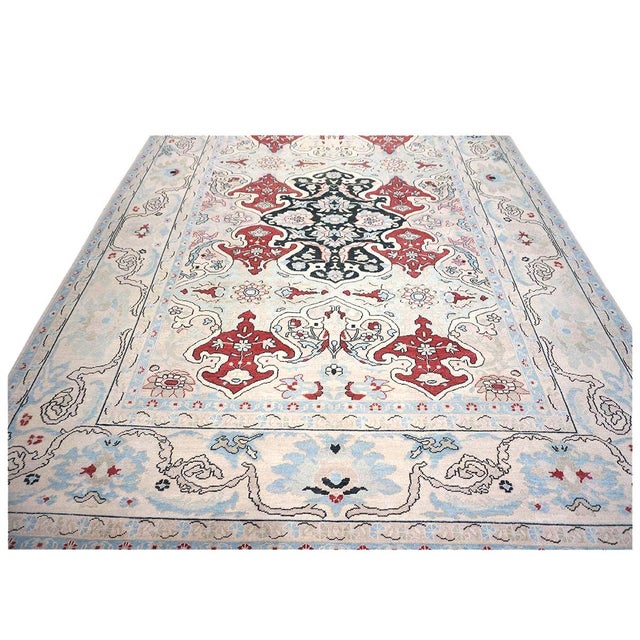 Persian Persian Sultanabad Wool 10x14 Ivory, Blue, & Red Handmade Area Rug #1143766 For Sale - Image 3 of 14