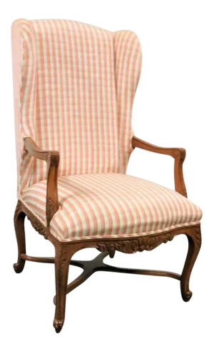 Mid 20th Century Louis XV Carved Walnut Wing Chair