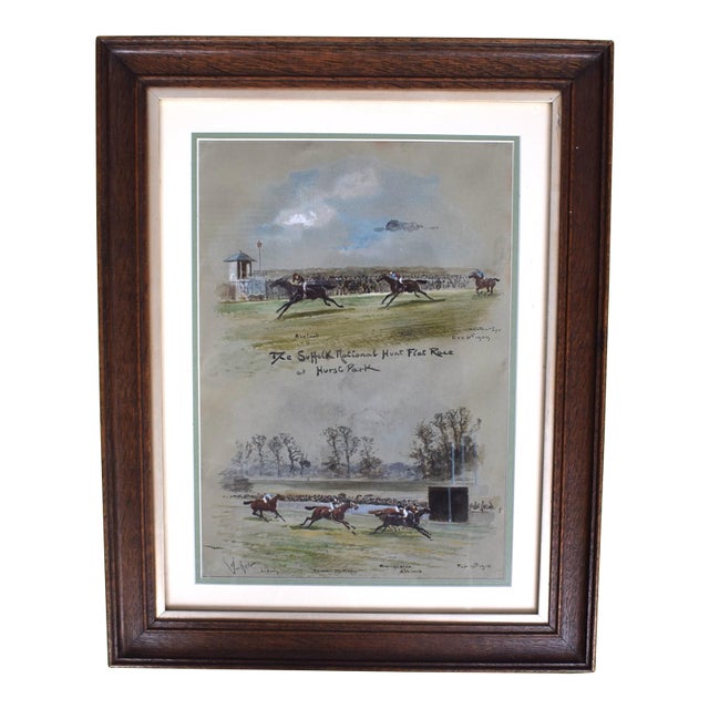 The Suffolk National Hunt Flat Race at Hurst Park C1910 Watercolour by John Beer (British c.1860-1930) For Sale