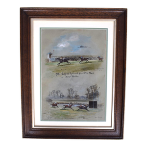 The Suffolk National Hunt Flat Race at Hurst Park C1910 Watercolour by John Beer (British c.1860-1930)