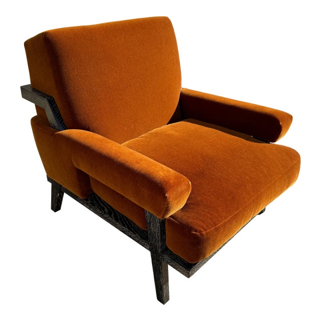 Pair of Custom Carnelian Mohair Cigar Lounge Chairs For Sale