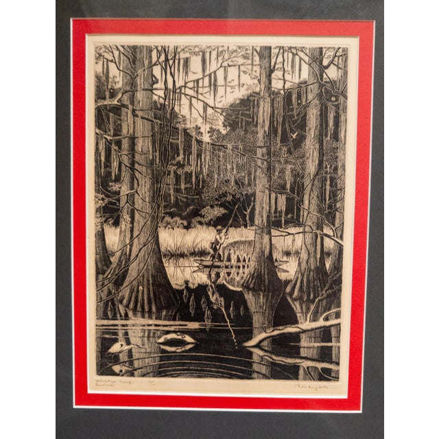 Paper Mid-Century American Drypoint Etching of Atchafalaya Louisiana Swamp by Morris Henry Hobbs For Sale - Image 7 of 12