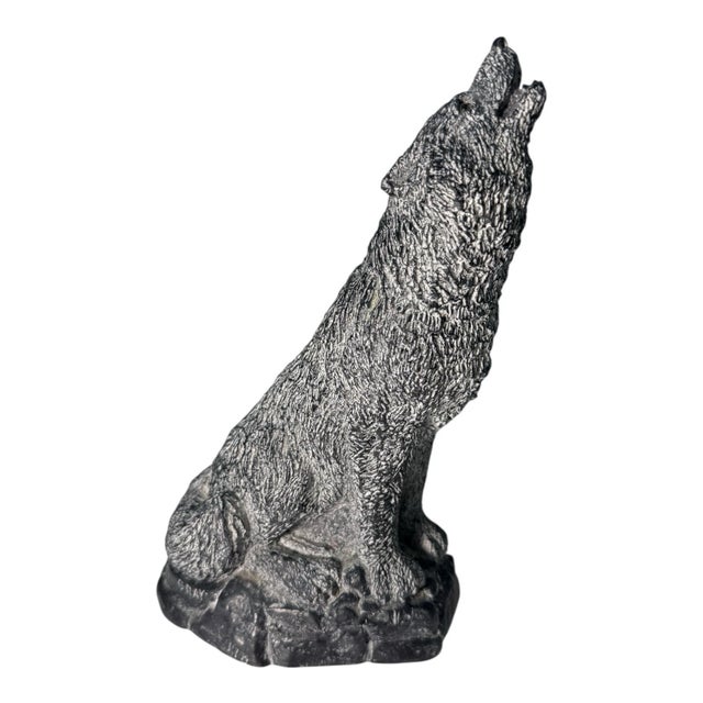 Abstract 80s Handmade Wolf Figurine Canada a Wolf Original Sculpture Wildlife Statue For Sale - Image 3 of 10