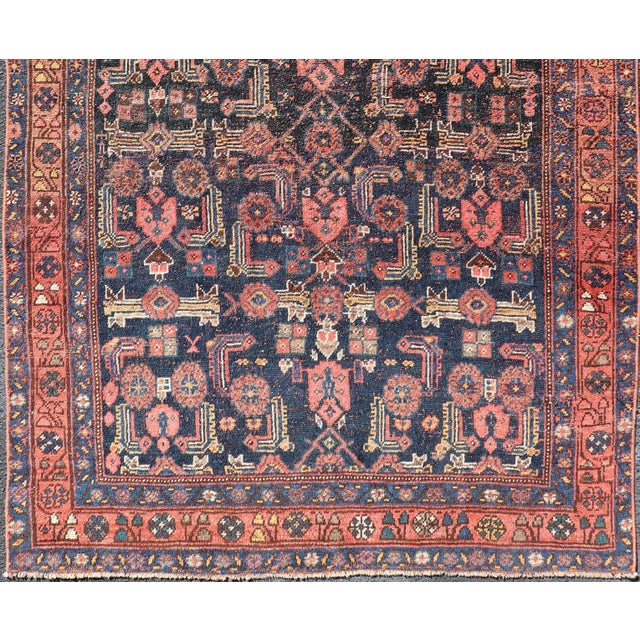 Blue Antique Persian Bidjar Rug With Intricate Tribal Motifs and Rich Blue 4'4 X 7'2 For Sale - Image 8 of 12